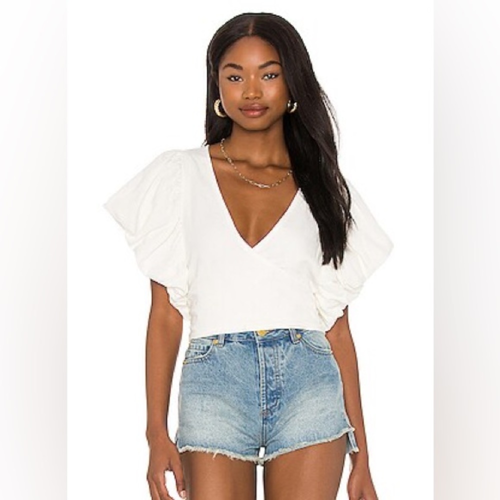 NEW Free People Can’t Get Enough White Puff Sleeve Top XS